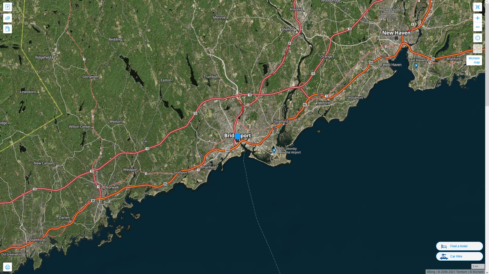 Bridgeport Connecticut Highway and Road Map with Satellite View
